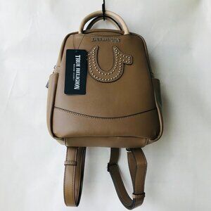 TRUE RELIGION LOGO BACKPACK Brown faux leather   8" W x 11"H x 4"D